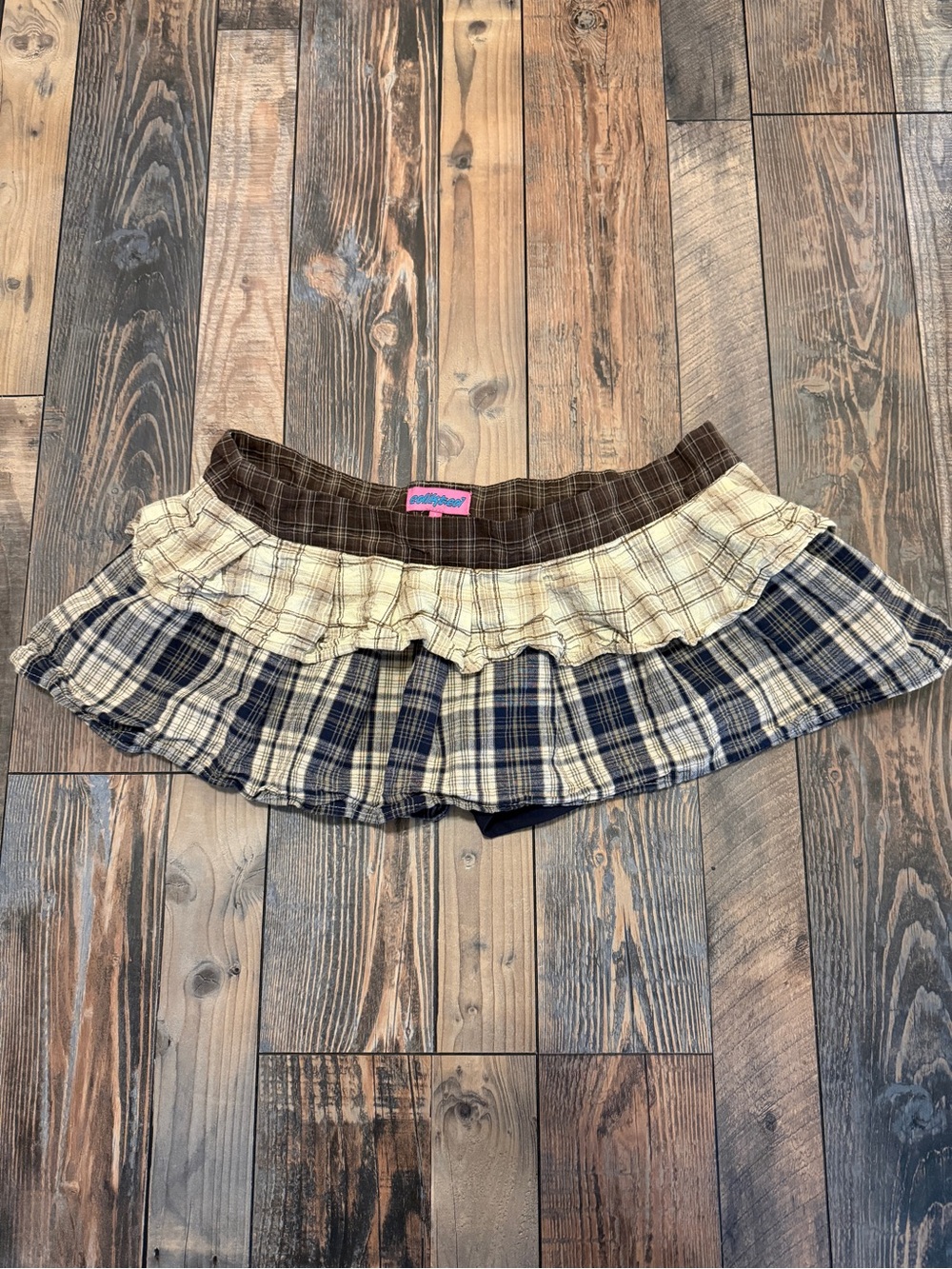 Edikted Mylie Mixed Plaid Pleated Cotton Miniskort Size L